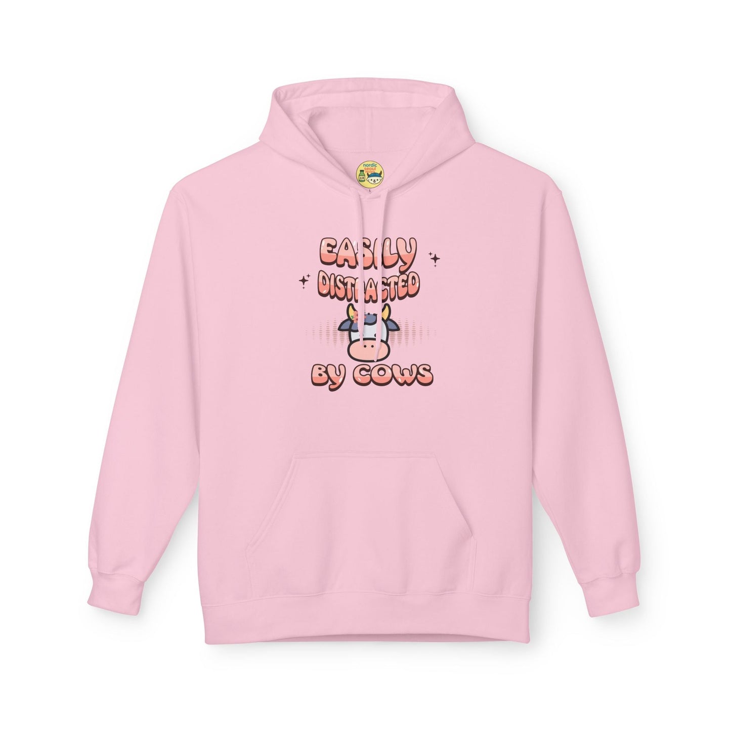 Easily Distracted by Cows Hoodie – Funny Farm Graphic Sweatshirt, Cow Lover Unisex Pullover Printify Hoodie Nordic Seoul Designs LLC
