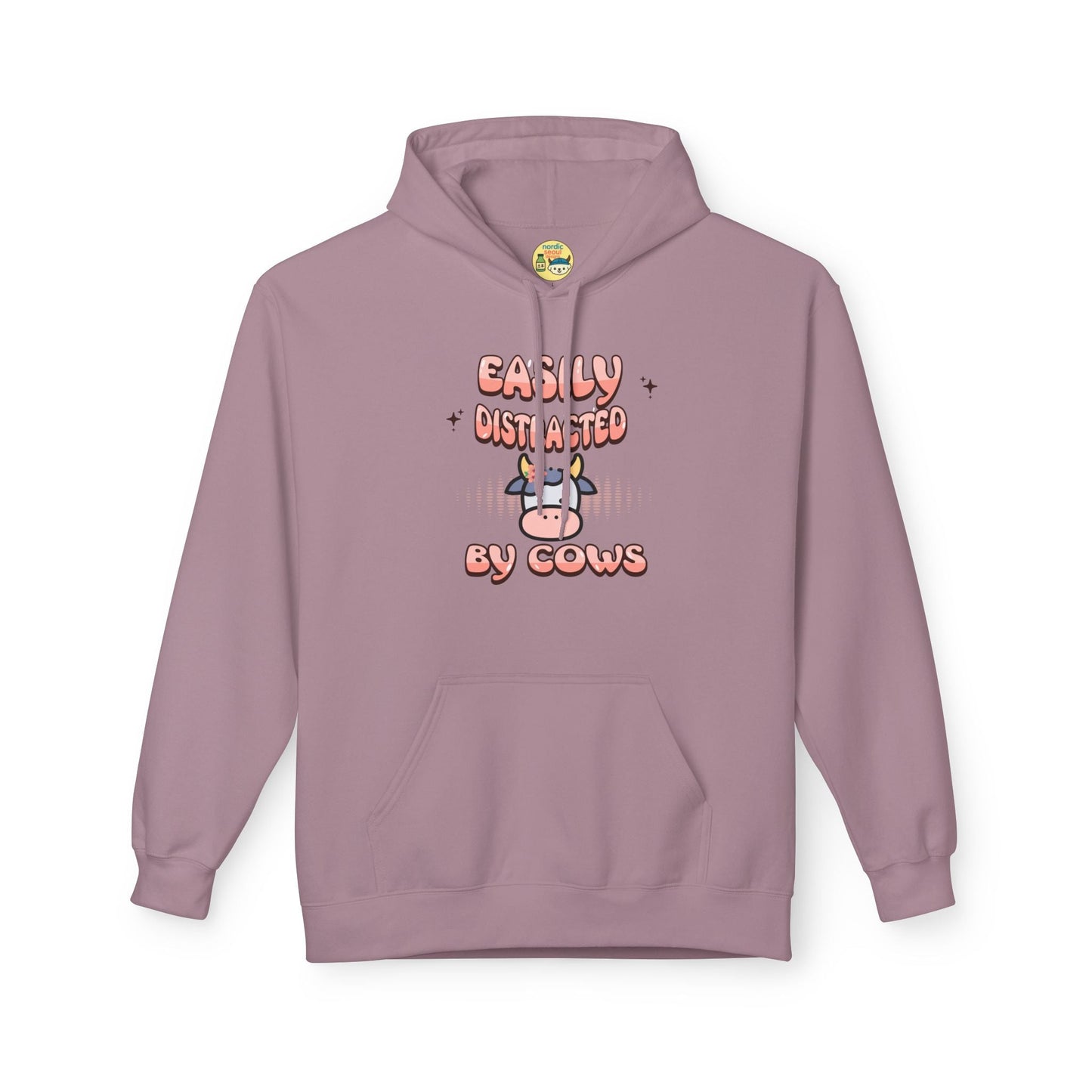 Easily Distracted by Cows Hoodie – Funny Farm Graphic Sweatshirt, Cow Lover Unisex Pullover Printify Hoodie Nordic Seoul Designs LLC