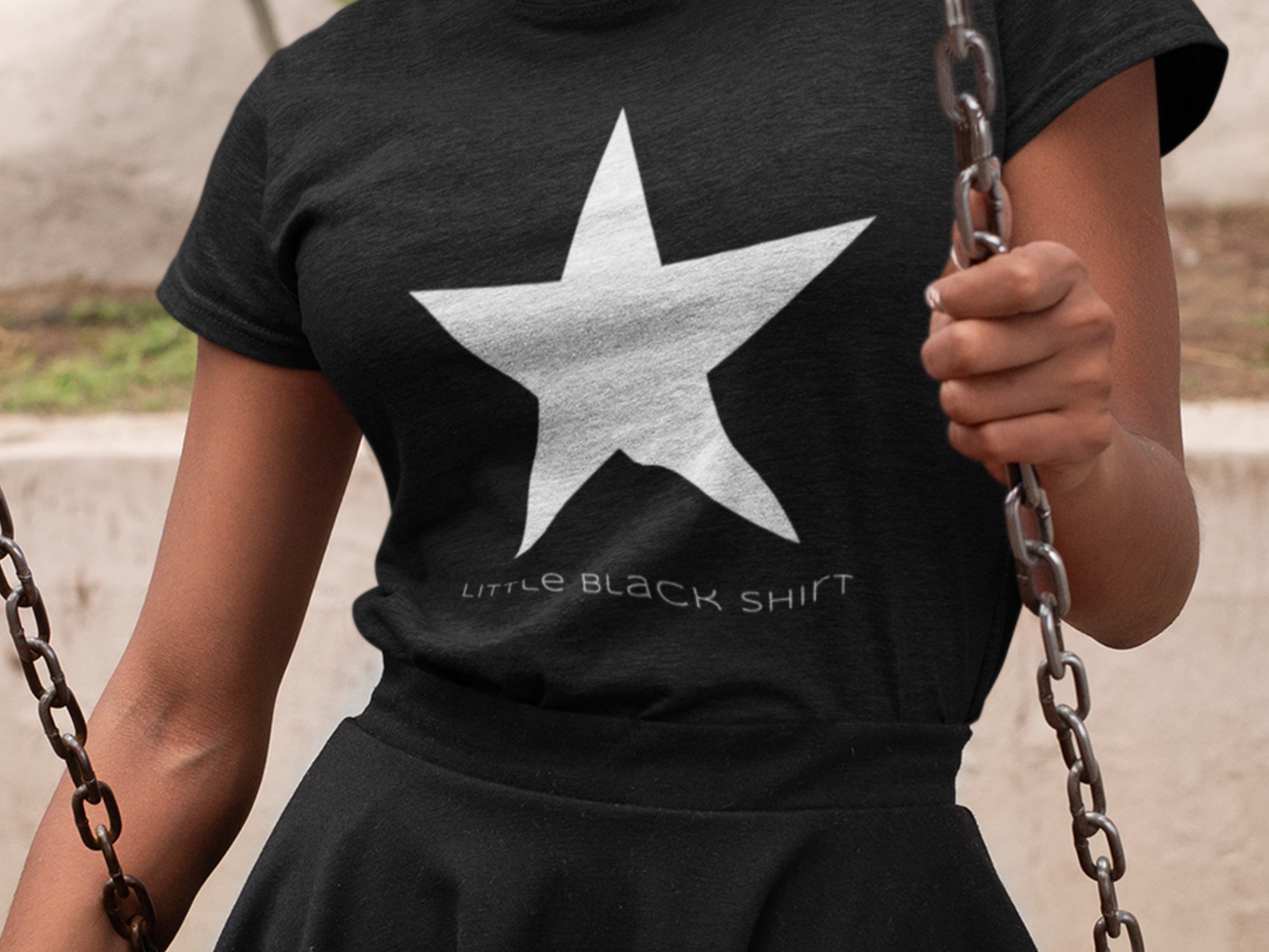 Modern Fit Star Graphic Tee -Little Black T-shirt-Large is 27 inches long Printify T-Shirt Nordic Seoul Designs LLC