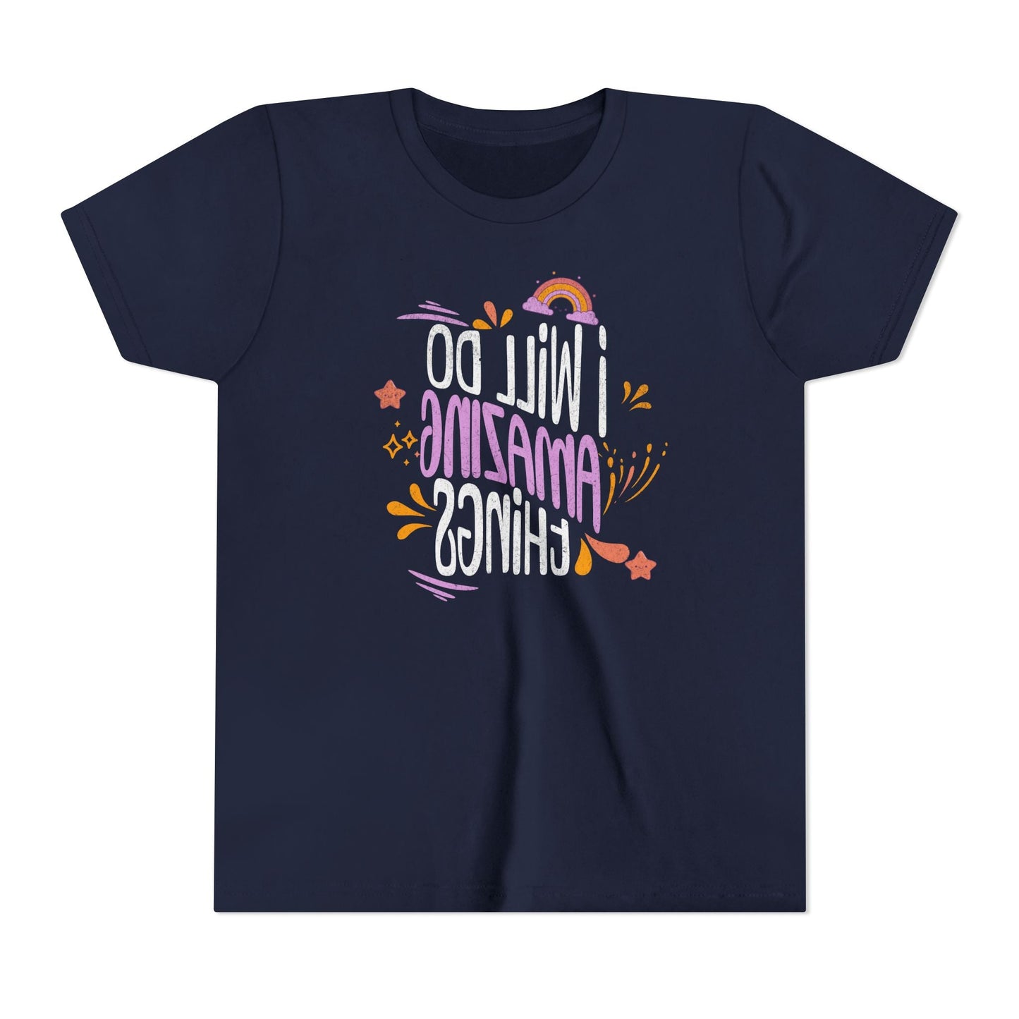 Youth Mirror Letter T-shirt- I will do Amazing Things - Positive Vibes Printify Kids clothes Nordic Seoul Designs LLC