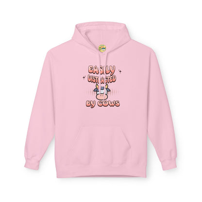 Easily Distracted by Cows Hoodie – Funny Farm Graphic Sweatshirt, Cow Lover Unisex Pullover Printify Hoodie Nordic Seoul Designs LLC
