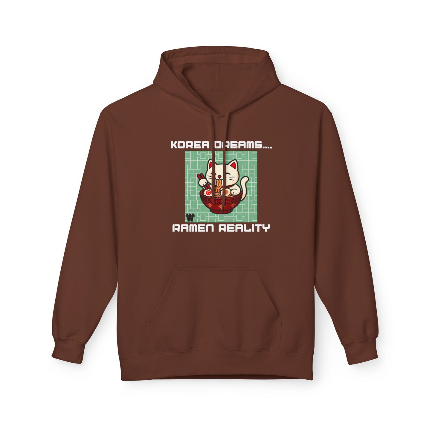 Korea Dreams Ramen Reality Hoodie | Lucky Fortune Cat Graphic Unisex Pullover Printify Hoodie Nordic Seoul Designs LLC