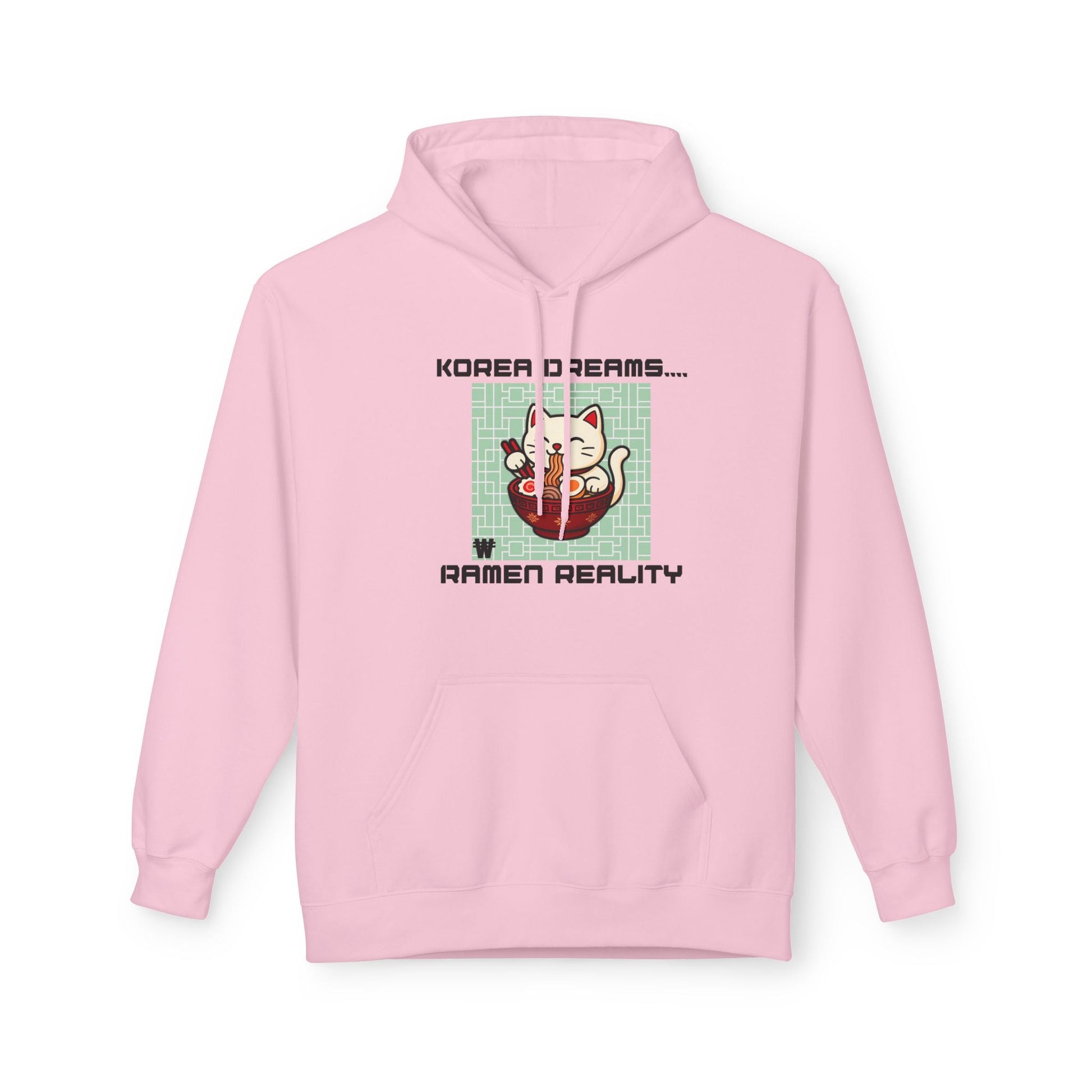 Korea Dreams Ramen Reality Hoodie | Lucky Fortune Cat Graphic Unisex Pullover Printify Hoodie Nordic Seoul Designs LLC