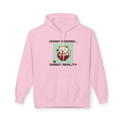 Korea Dreams Ramen Reality Hoodie | Lucky Fortune Cat Graphic Unisex Pullover Printify Hoodie Nordic Seoul Designs LLC