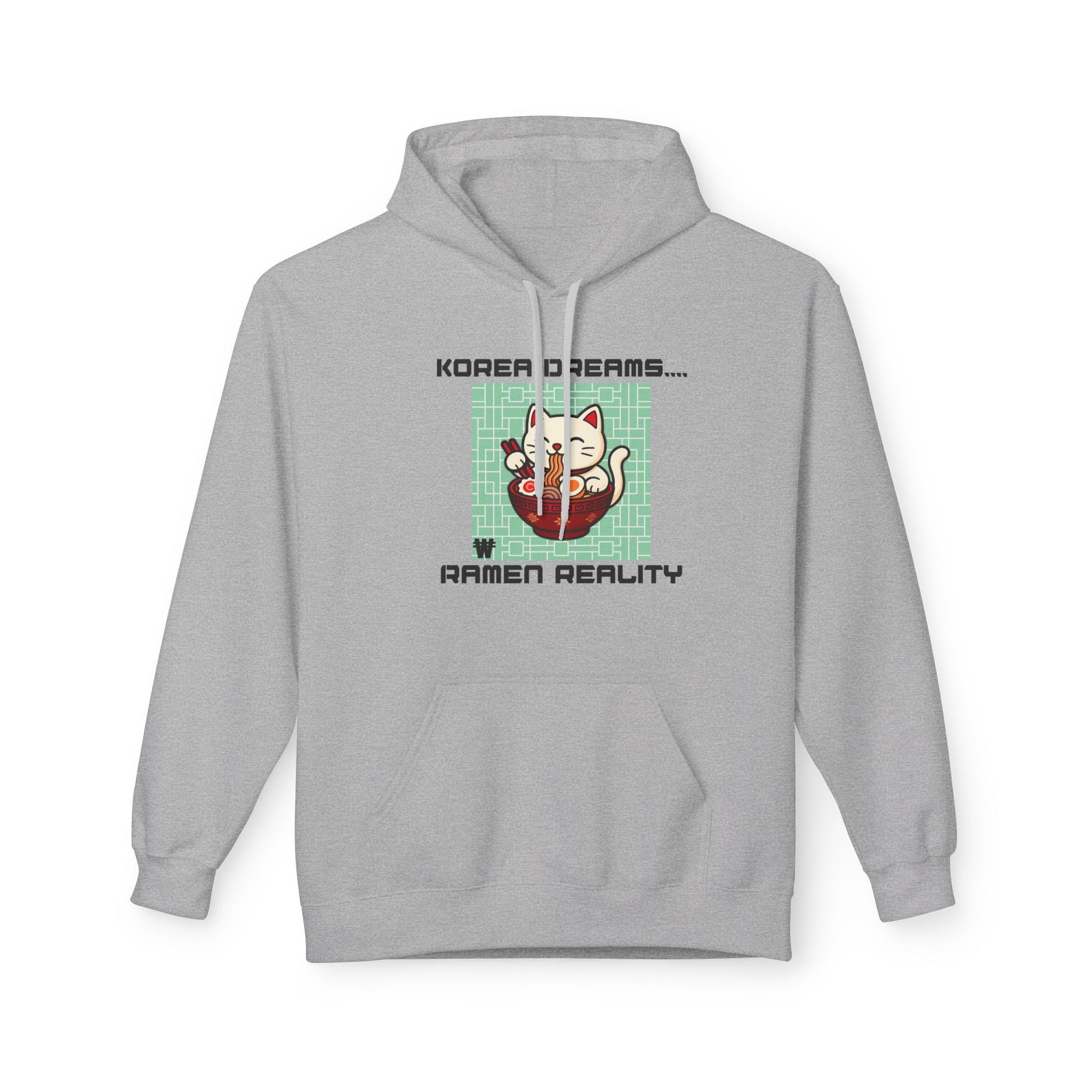 Korea Dreams Ramen Reality Hoodie | Lucky Fortune Cat Graphic Unisex Pullover Printify Hoodie Nordic Seoul Designs LLC