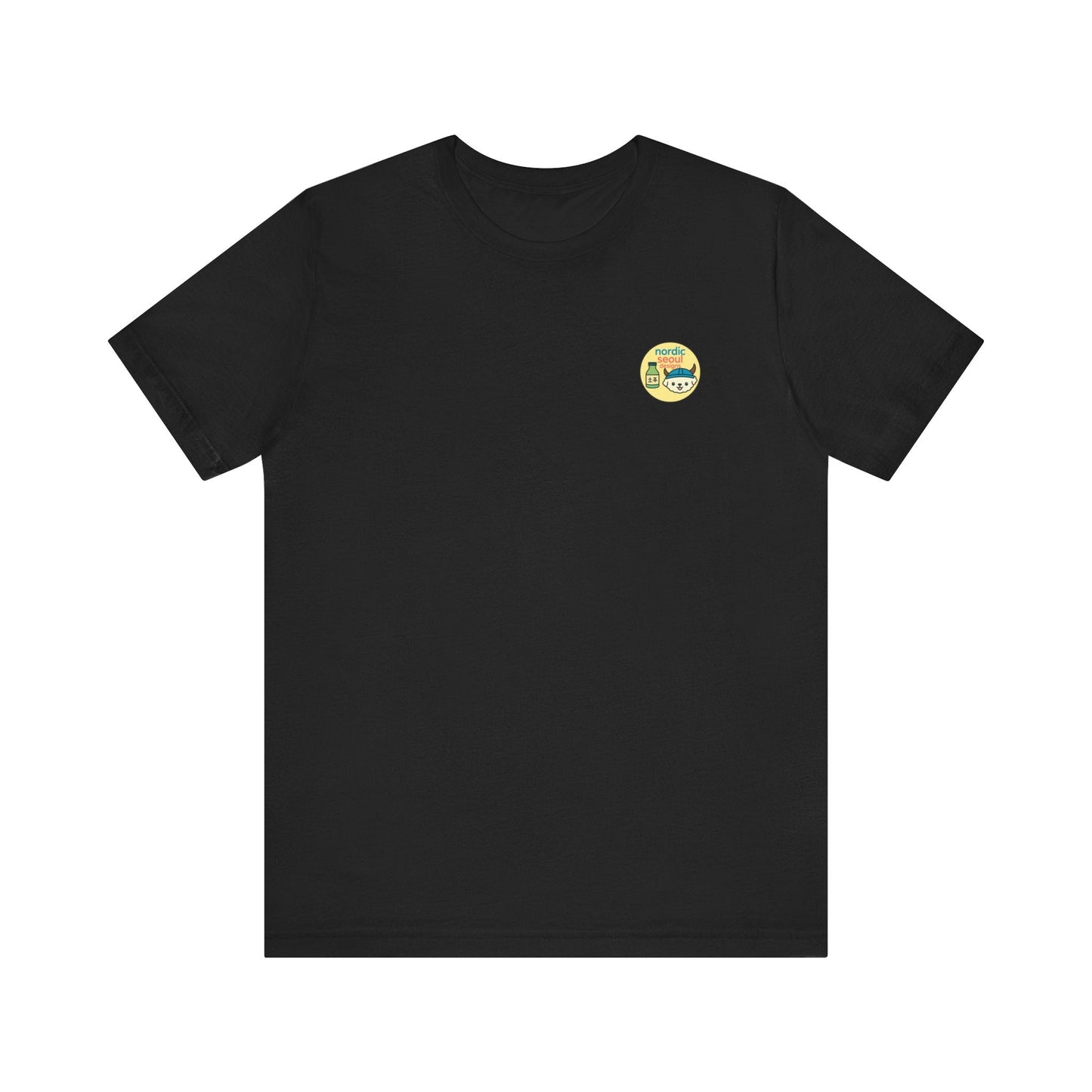 Short Sleeve Signature Logo T-Shirt-Nordic Seoul Designs, Featuring Soju Bottle and Viking Puppy Printify T-Shirt Nordic Seoul Designs LLC
