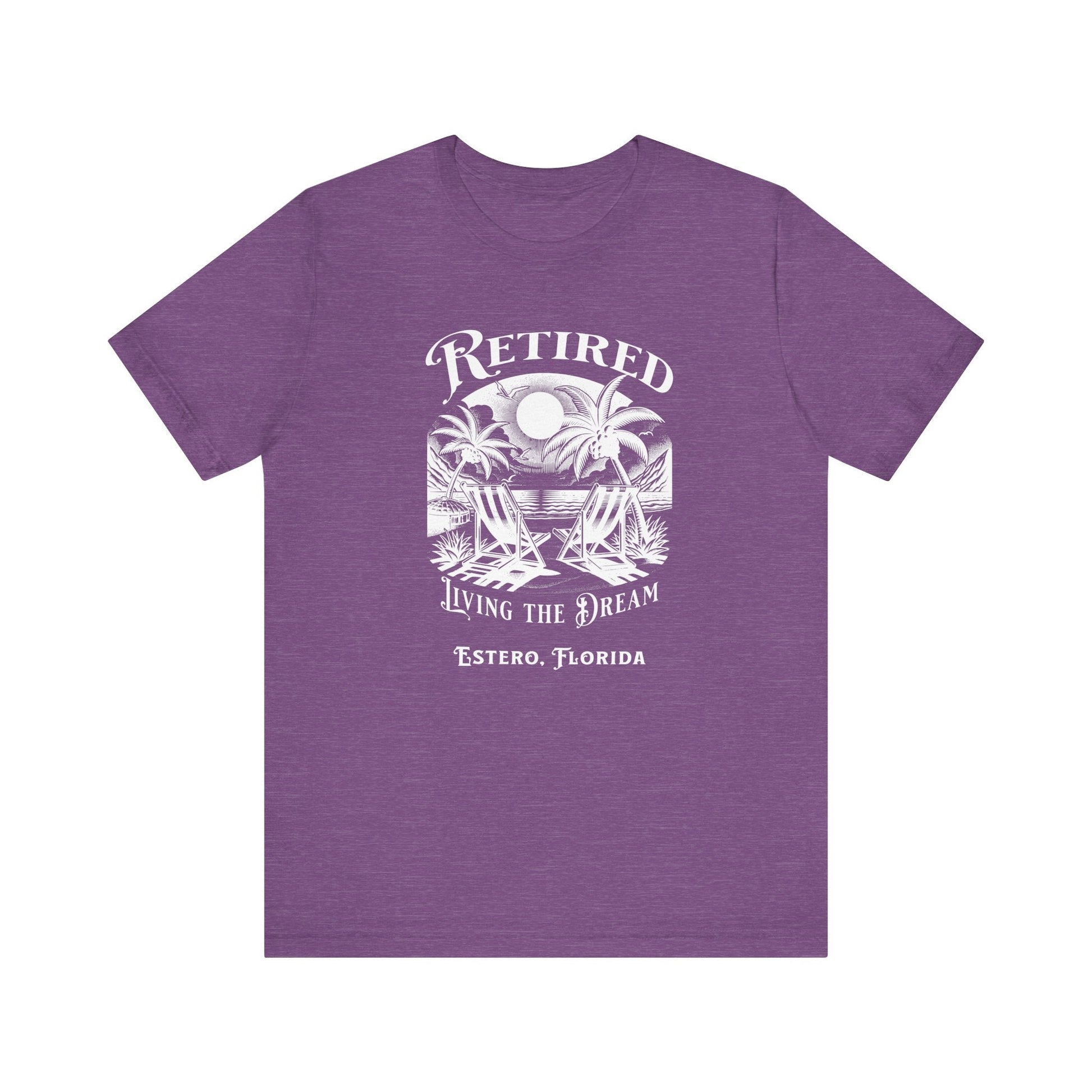 PERSONALIZED! Retired Living the Dream Unisex T-Shirt, Beach Scene, Palm Trees Printify T-Shirt Nordic Seoul Designs LLC