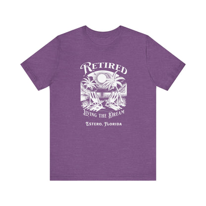 PERSONALIZED! Retired Living the Dream Unisex T-Shirt, Beach Scene, Palm Trees Printify T-Shirt Nordic Seoul Designs LLC