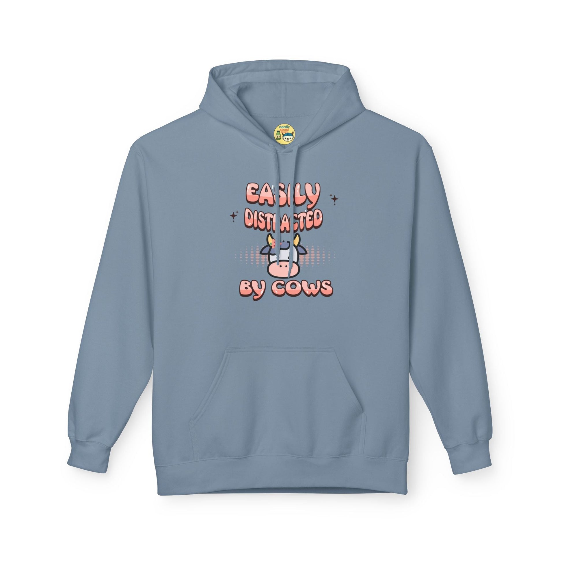 Easily Distracted by Cows Hoodie – Funny Farm Graphic Sweatshirt, Cow Lover Unisex Pullover Printify Hoodie Nordic Seoul Designs LLC