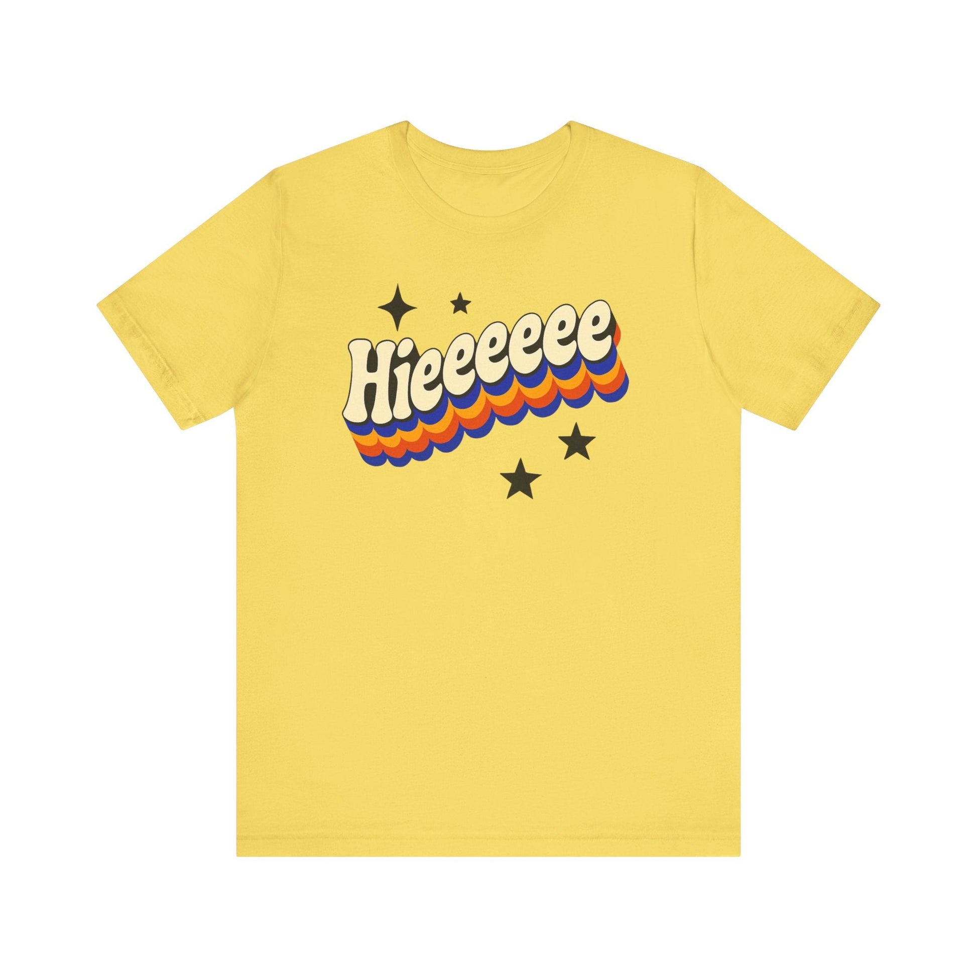Retro Graphic Hieeeeee T-Shirt- Fun Unisex Jersey Short Sleeve T-Shirt for Everyday Style, Unique Gift Idea, Summer Fashion, Friends gift, Funny Printify T-Shirt Nordic Seoul Designs LLC Nordic Seoul Designs LLC