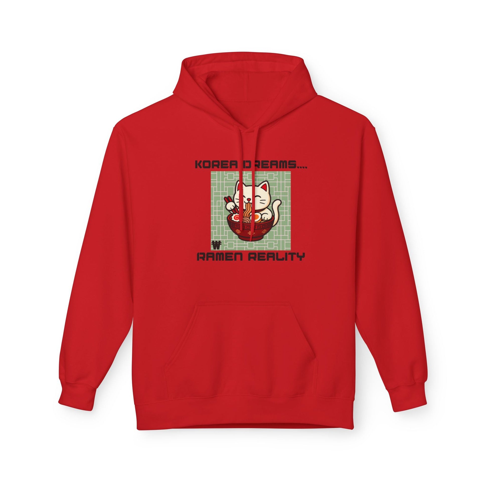 Korea Dreams Ramen Reality Hoodie | Lucky Fortune Cat Graphic Unisex Pullover Printify Hoodie Nordic Seoul Designs LLC