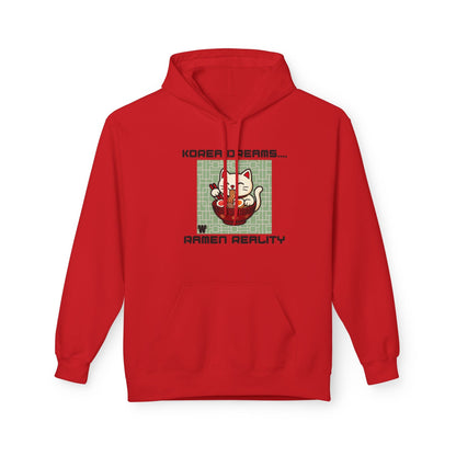 Korea Dreams Ramen Reality Hoodie | Lucky Fortune Cat Graphic Unisex Pullover Printify Hoodie Nordic Seoul Designs LLC