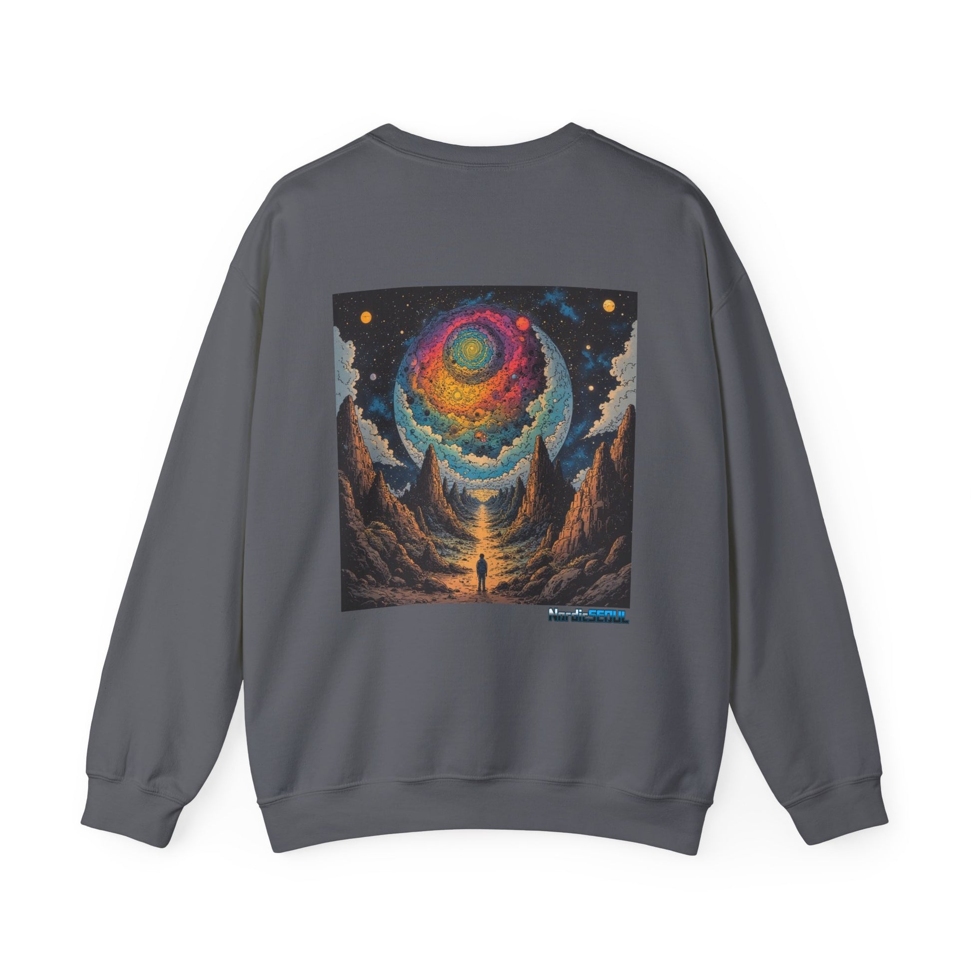 Cosmic Adventure Crewneck Sweatshirt, Comfortable Unisex Pullover, Perfect for Stargazers, Gift for Space Lovers, Stylish and Cozy Outfit Printify Sweatshirt Nordic Seoul Designs LLC