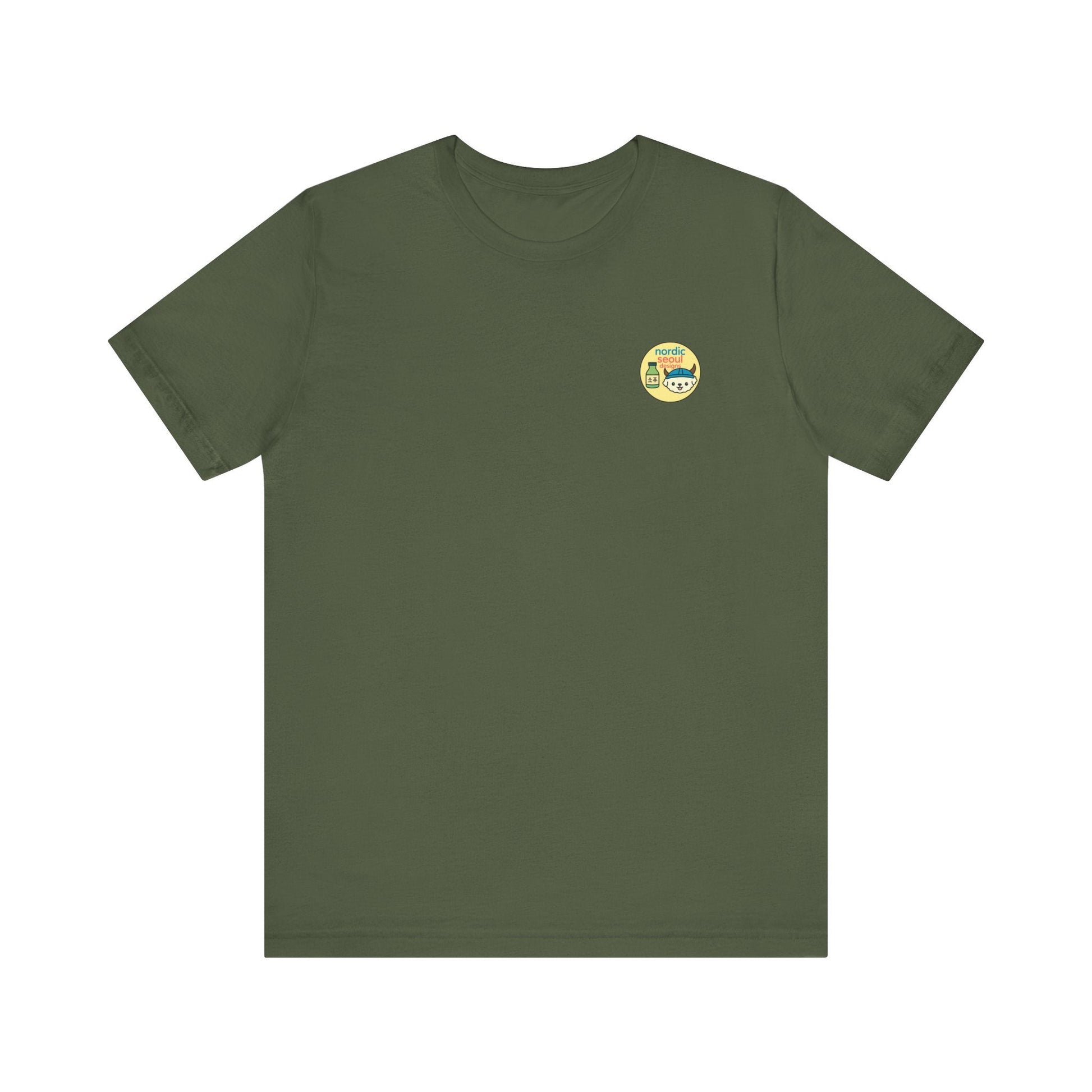 Short Sleeve Signature Logo T-Shirt-Nordic Seoul Designs, Featuring Soju Bottle and Viking Puppy Printify T-Shirt Nordic Seoul Designs LLC