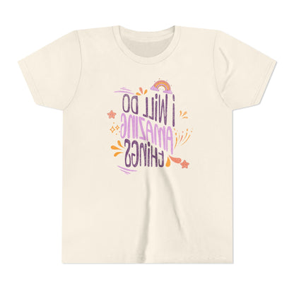 Youth Mirror Letter T-shirt- I will do Amazing Things - Positive Vibes Printify Kids clothes Nordic Seoul Designs LLC