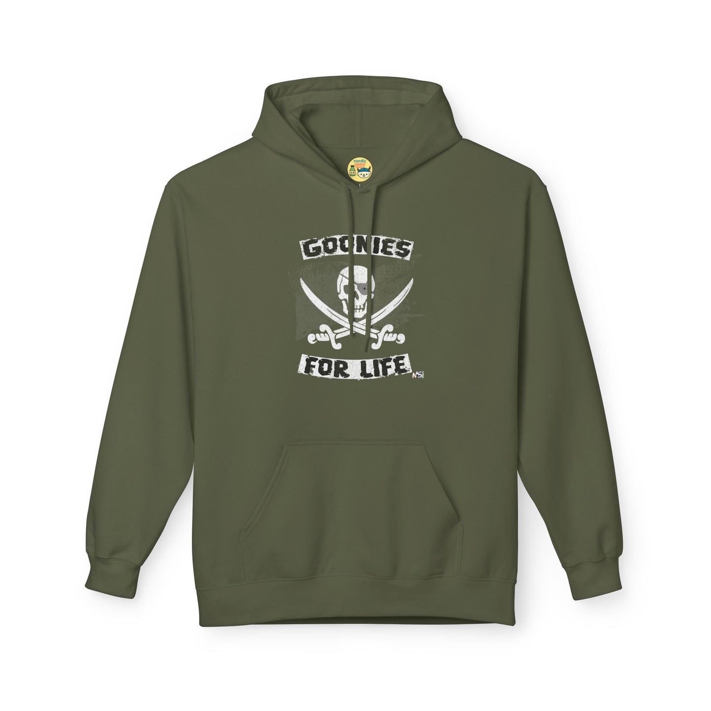 Goonies for Life Hoodie – Skull & Swords Design | Nostalgic 80s Movie Apparel Printify Hoodie Nordic Seoul Designs LLC