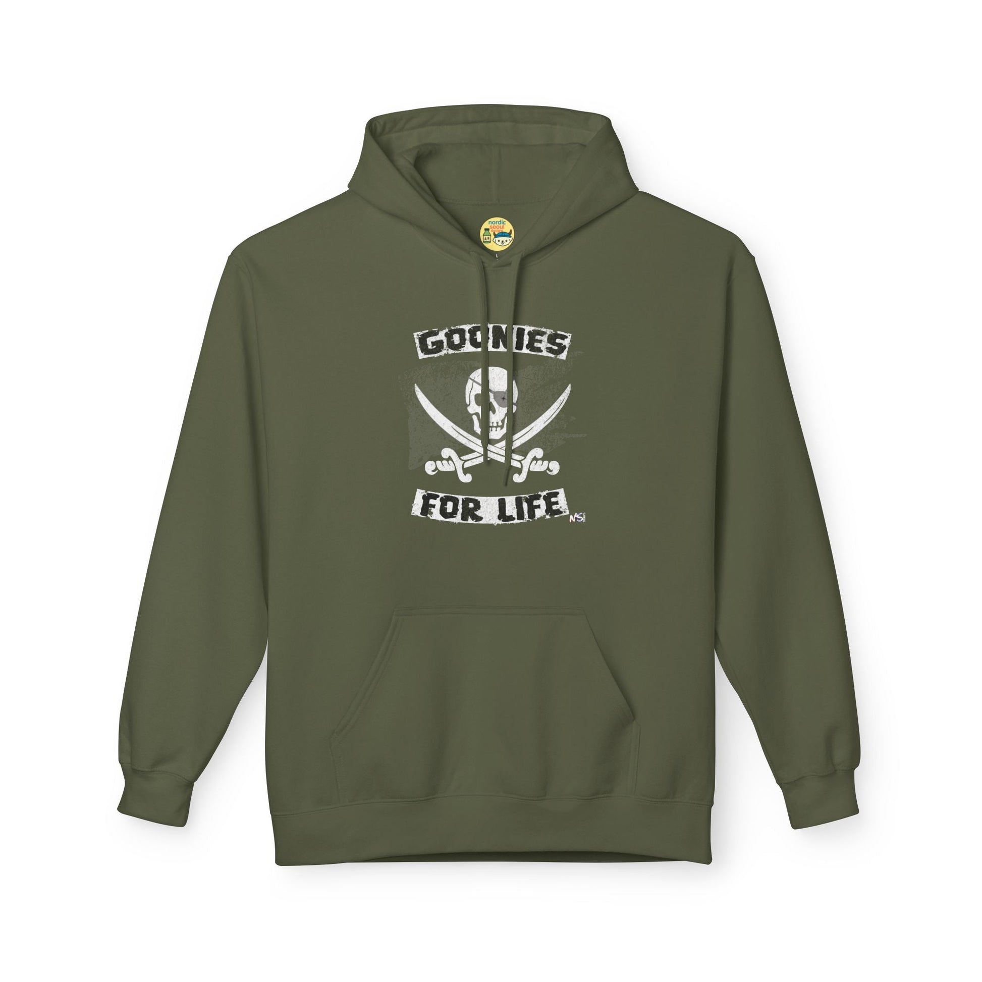 Goonies for Life Hoodie – Skull & Swords Design | Nostalgic 80s Movie Apparel Printify Hoodie Nordic Seoul Designs LLC