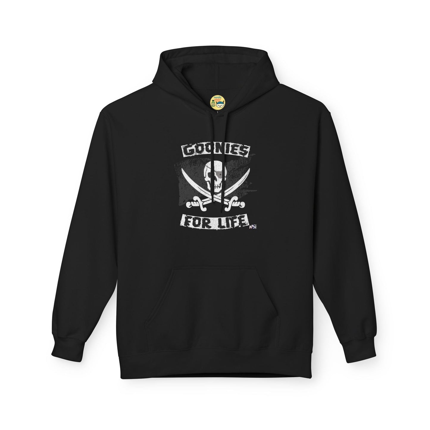 Goonies for Life Hoodie – Skull & Swords Design | Nostalgic 80s Movie Apparel Printify Hoodie Nordic Seoul Designs LLC