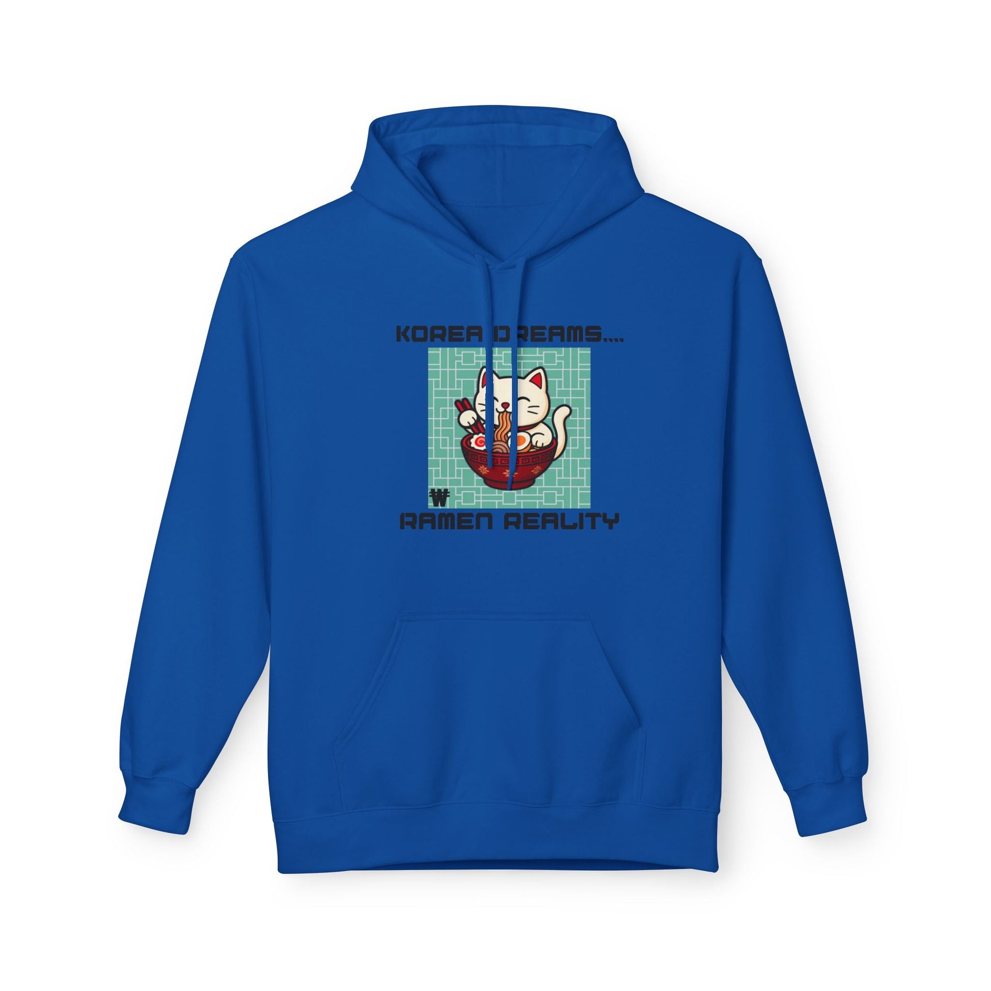 Korea Dreams Ramen Reality Hoodie | Lucky Fortune Cat Graphic Unisex Pullover Printify Hoodie Nordic Seoul Designs LLC