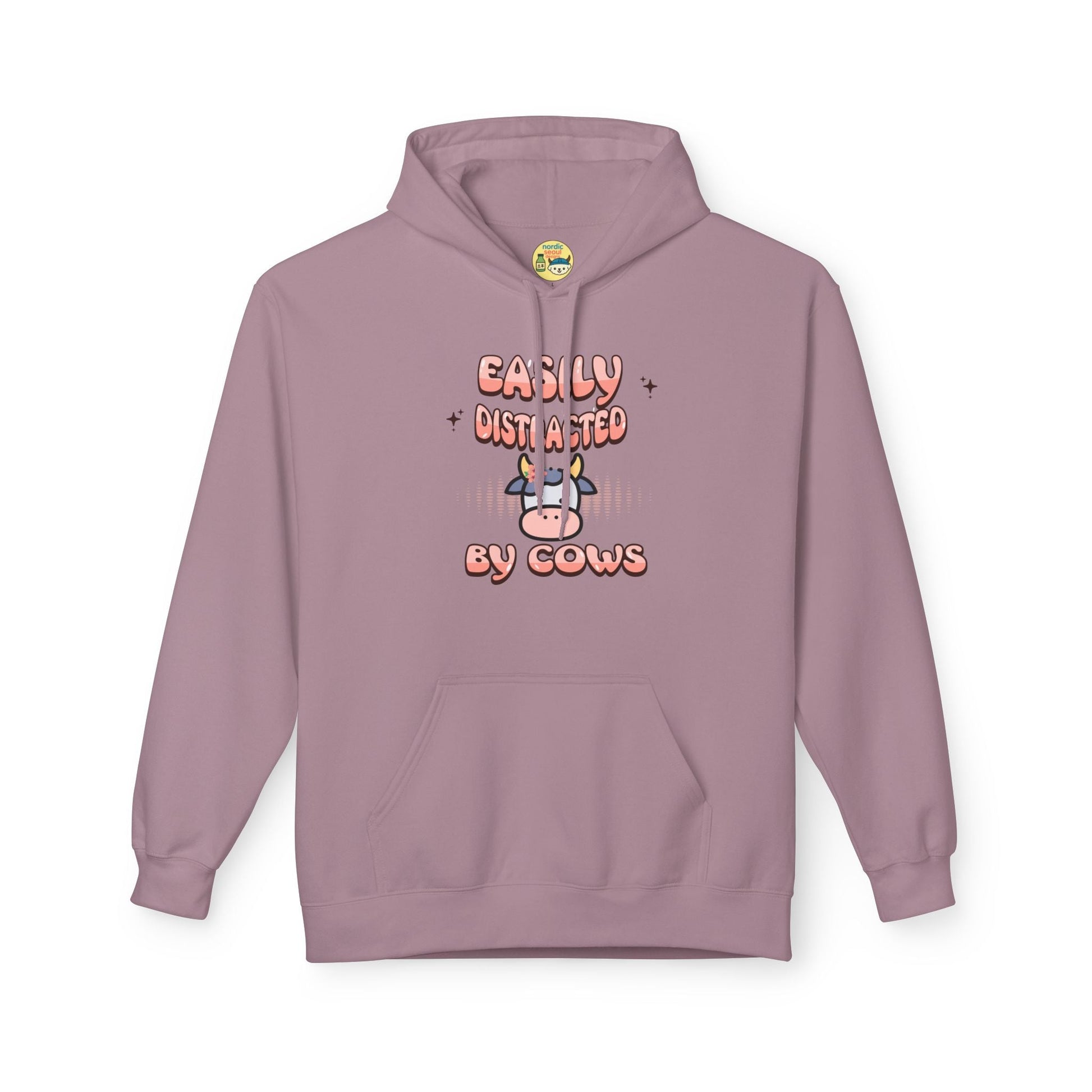 Easily Distracted by Cows Hoodie – Funny Farm Graphic Sweatshirt, Cow Lover Unisex Pullover Printify Hoodie Nordic Seoul Designs LLC