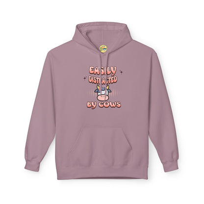 Easily Distracted by Cows Hoodie – Funny Farm Graphic Sweatshirt, Cow Lover Unisex Pullover Printify Hoodie Nordic Seoul Designs LLC