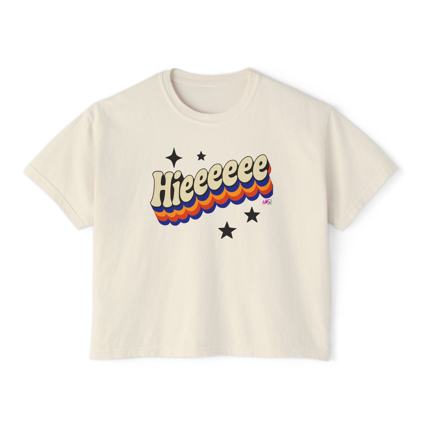 Retro Graphic Women's Boxy Short T- Shirt- Hieeeee, Funny, Trendy Tee