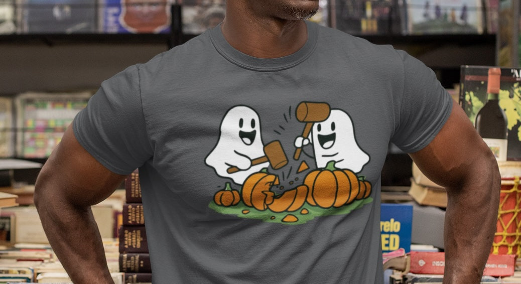 Ghosts Smashing Pumpkins Tee, Funny Pun, Unisex Short Sleeve Shirt, Fall Vibes, Halloween Gift Printify T-Shirt Nordic Seoul Designs LLC