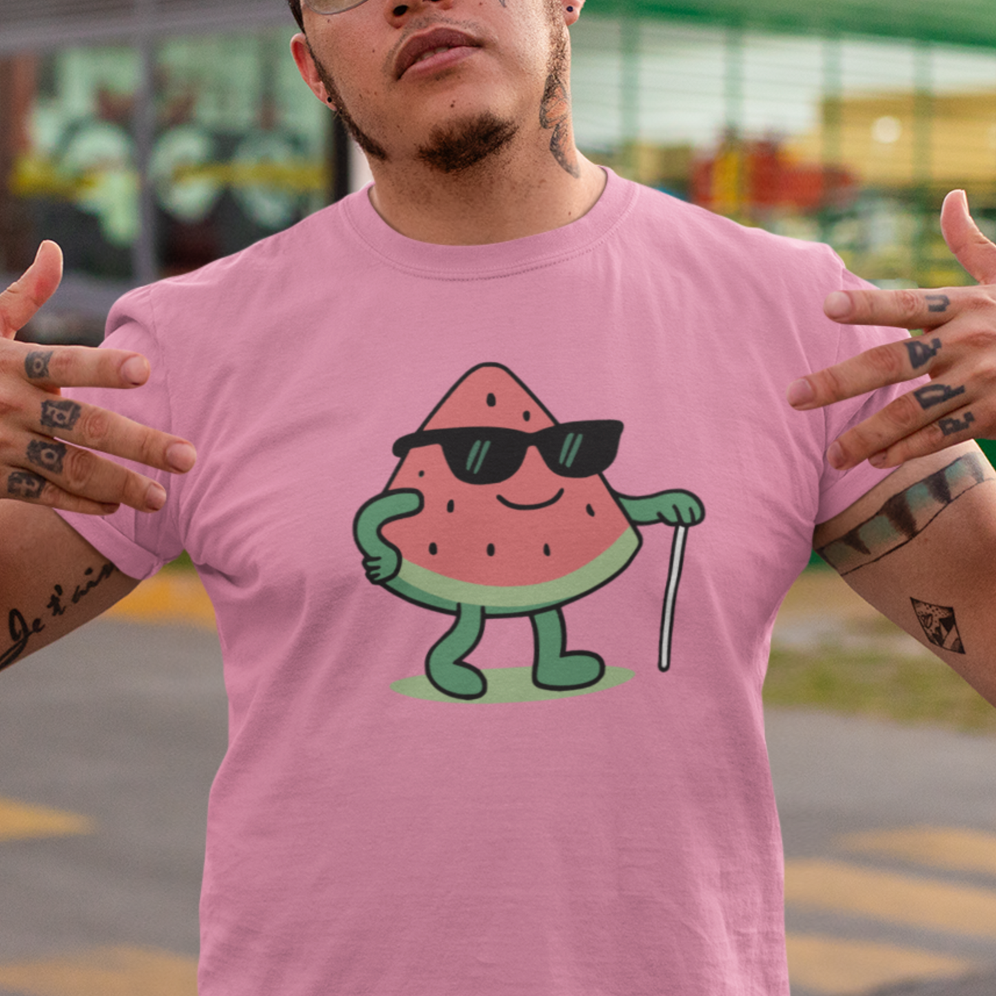 A Blind Melon Watermelon T-Shirt, Funny Sunglasses Watermelon Pun Tee | Summer Fruit Graphic Unisex Shirt, Watermelon Graphic T-Shirt Printify T-Shirt Nordic Seoul Designs LLC