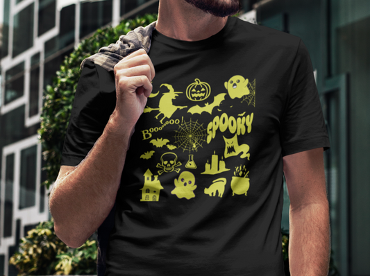 Halloween Collage Unisex T-Shirt, Spooky, Graphic Tee Printify T-Shirt Nordic Seoul Designs LLC
