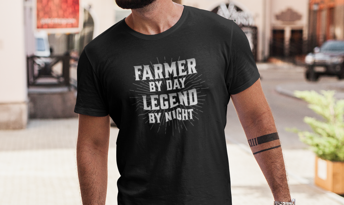 Farmer By Day Legend By Night T-Shirt – Funny Farming Graphic Tee, Unisex Casual Shirt Printify T-Shirt Nordic Seoul Designs LLC
