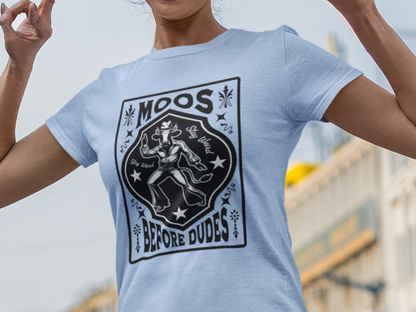 Moos Before Dudes T-Shirt – Funny Cow Graphic Tee, Farm Life Unisex Shirt Printify T-Shirt Nordic Seoul Designs LLC