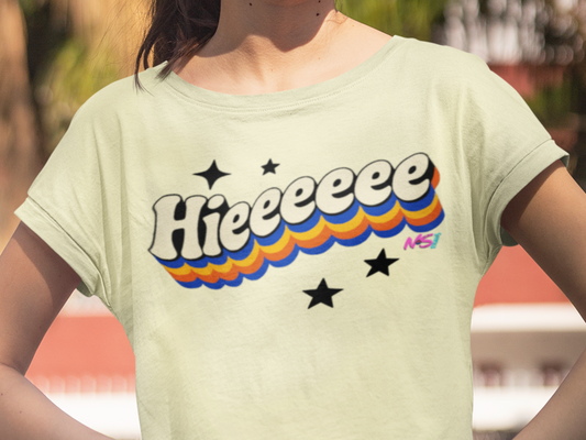 Retro Graphic Women's Boxy Short T- Shirt- Hieeeee, Funny, Trendy Tee Printify T-Shirt Nordic Seoul Designs LLC