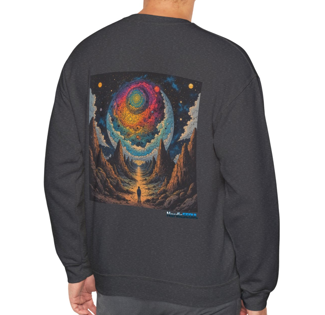Cosmic Adventure Crewneck Sweatshirt, Comfortable Unisex Pullover, Perfect for Stargazers, Gift for Space Lovers, Stylish and Cozy Outfit Printify Sweatshirt Nordic Seoul Designs LLC