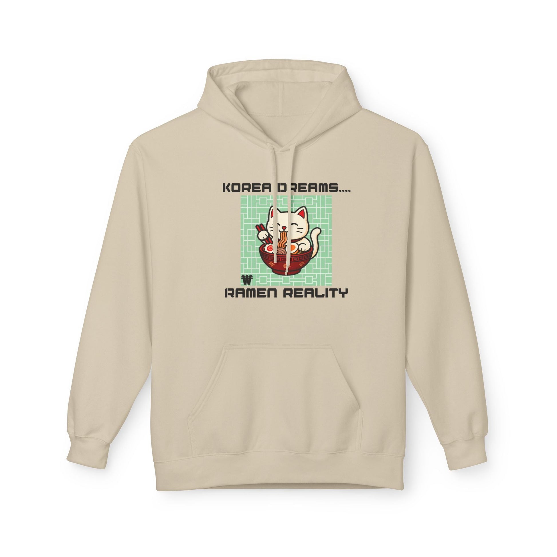 Korea Dreams Ramen Reality Hoodie | Lucky Fortune Cat Graphic Unisex Pullover Printify Hoodie Nordic Seoul Designs LLC