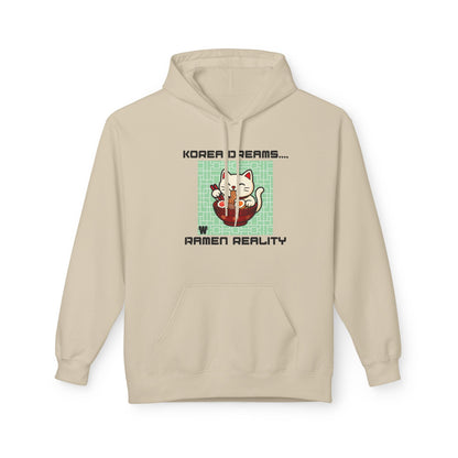 Korea Dreams Ramen Reality Hoodie | Lucky Fortune Cat Graphic Unisex Pullover Printify Hoodie Nordic Seoul Designs LLC