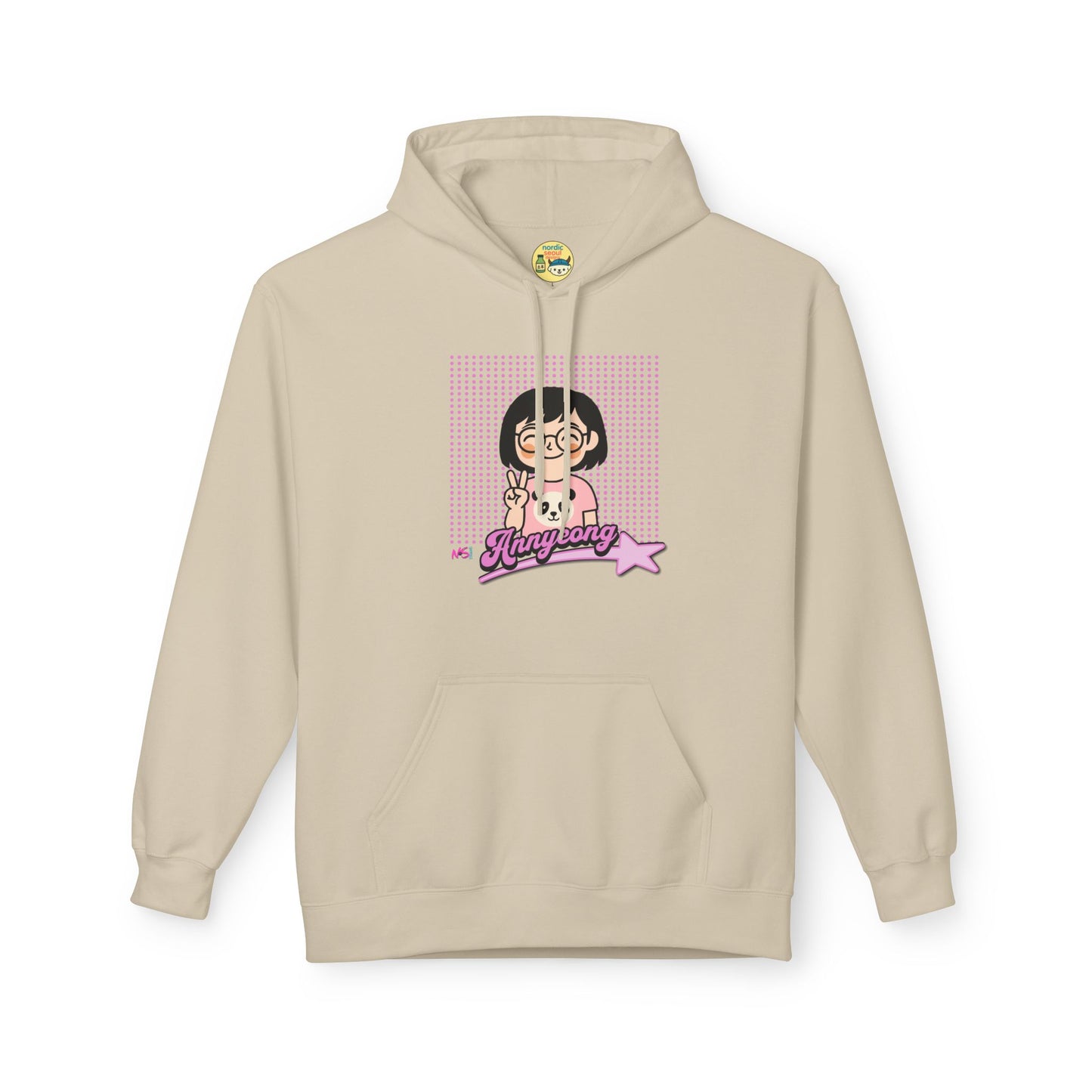 Korean Character Hoodie – Annyeong Graphic Sweatshirt, Kawaii Korean Style Pullover