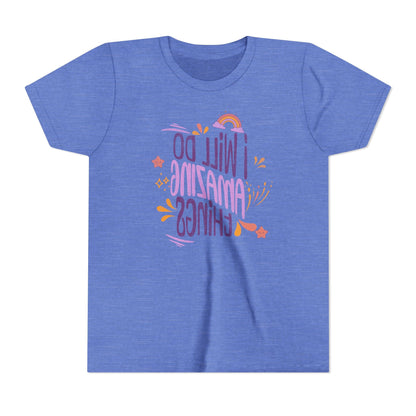 Youth Mirror Letter T-shirt- I will do Amazing Things - Positive Vibes Printify Kids clothes Nordic Seoul Designs LLC