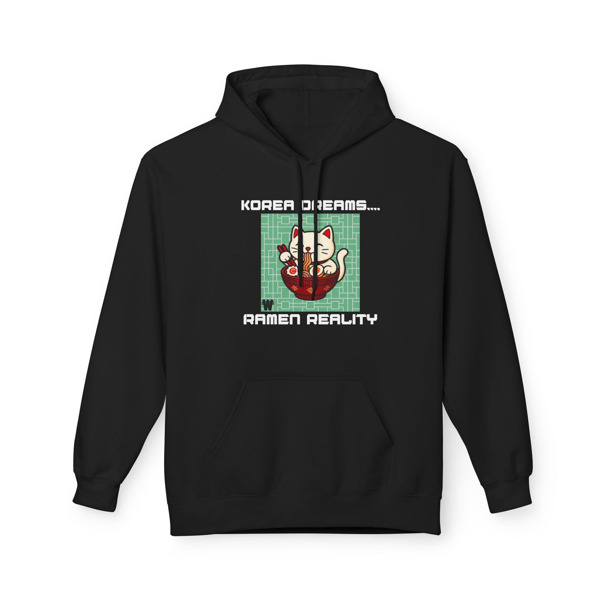 Korea Dreams Ramen Reality Hoodie | Lucky Fortune Cat Graphic Unisex Pullover Printify Hoodie Nordic Seoul Designs LLC