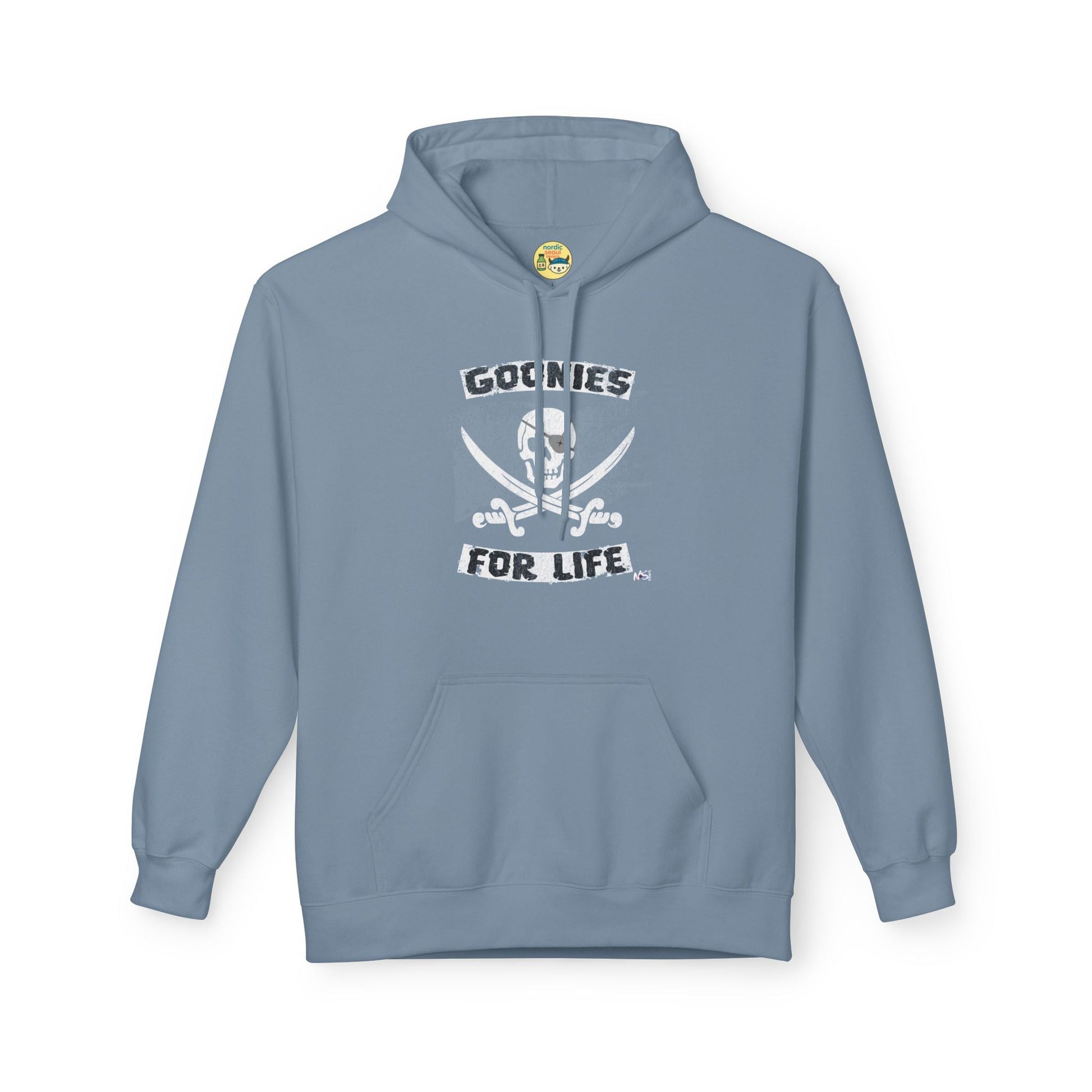Goonies for Life Hoodie – Skull & Swords Design | Nostalgic 80s Movie Apparel Printify Hoodie Nordic Seoul Designs LLC