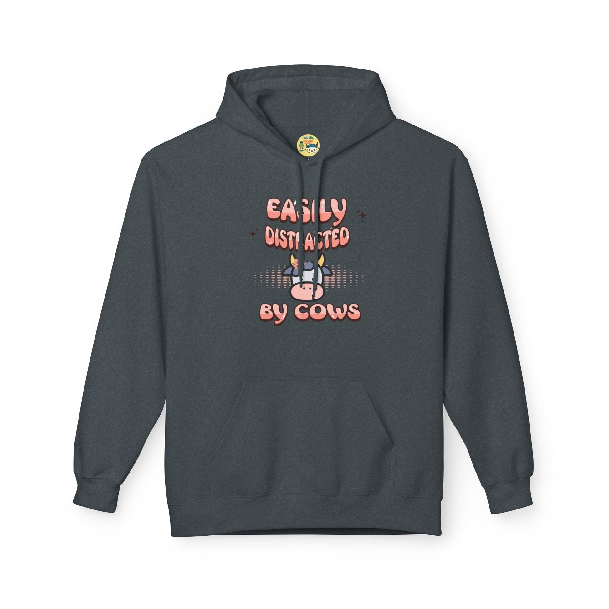 Easily Distracted by Cows Hoodie – Funny Farm Graphic Sweatshirt, Cow Lover Unisex Pullover Printify Hoodie Nordic Seoul Designs LLC