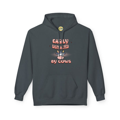Easily Distracted by Cows Hoodie – Funny Farm Graphic Sweatshirt, Cow Lover Unisex Pullover Printify Hoodie Nordic Seoul Designs LLC
