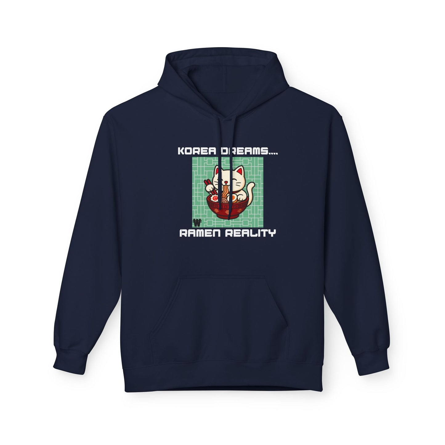 Korea Dreams Ramen Reality Hoodie | Lucky Fortune Cat Graphic Unisex Pullover Printify Hoodie Nordic Seoul Designs LLC