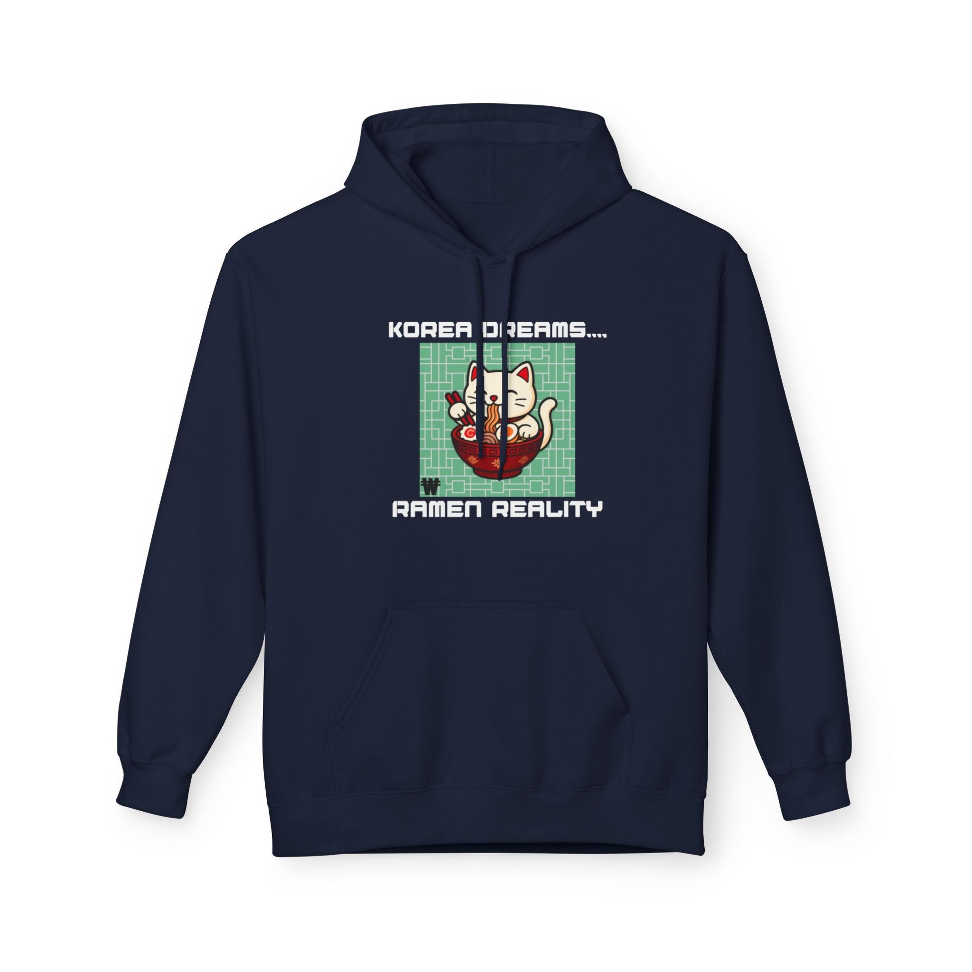 Korea Dreams Ramen Reality Hoodie | Lucky Fortune Cat Graphic Unisex Pullover Printify Hoodie Nordic Seoul Designs LLC