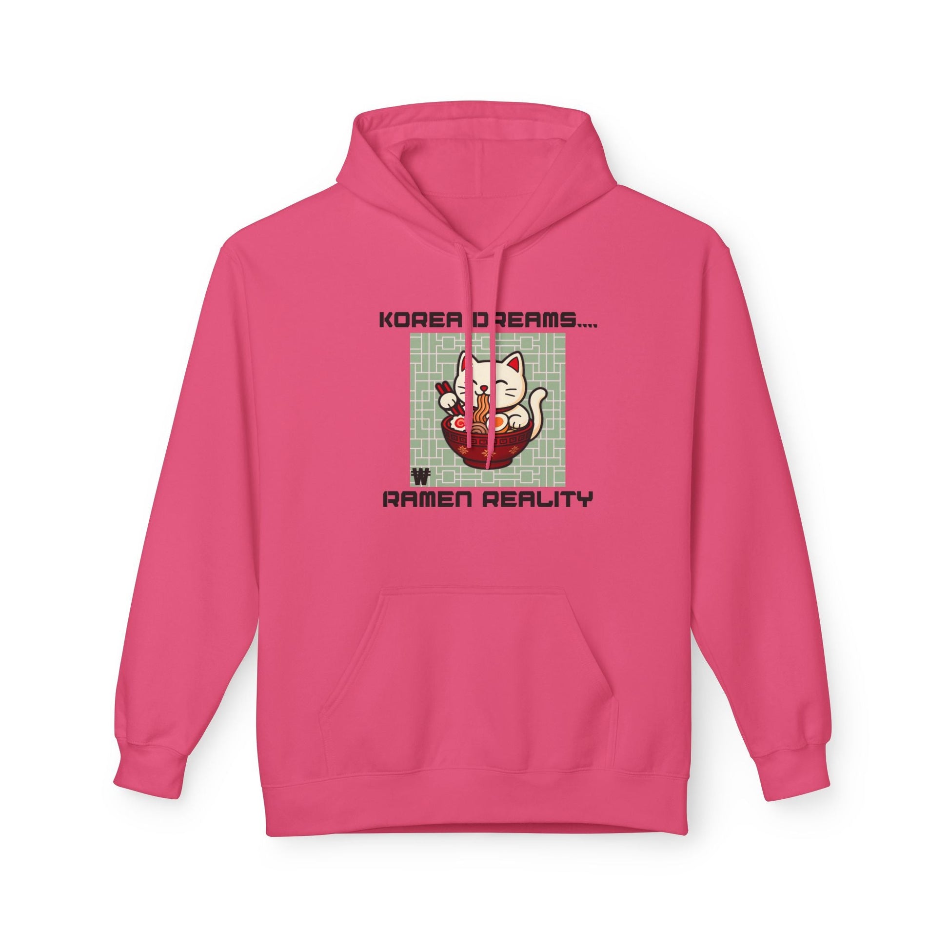 Korea Dreams Ramen Reality Hoodie | Lucky Fortune Cat Graphic Unisex Pullover Printify Hoodie Nordic Seoul Designs LLC
