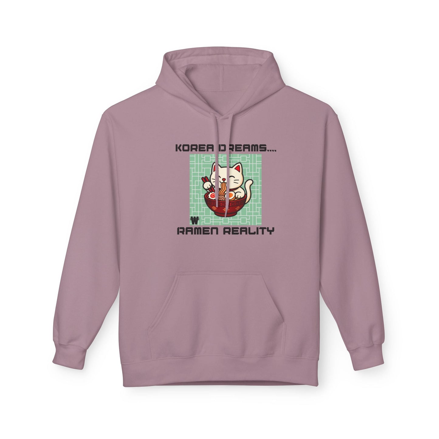 Korea Dreams Ramen Reality Hoodie | Lucky Fortune Cat Graphic Unisex Pullover Printify Hoodie Nordic Seoul Designs LLC