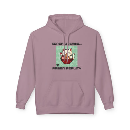 Korea Dreams Ramen Reality Hoodie | Lucky Fortune Cat Graphic Unisex Pullover Printify Hoodie Nordic Seoul Designs LLC