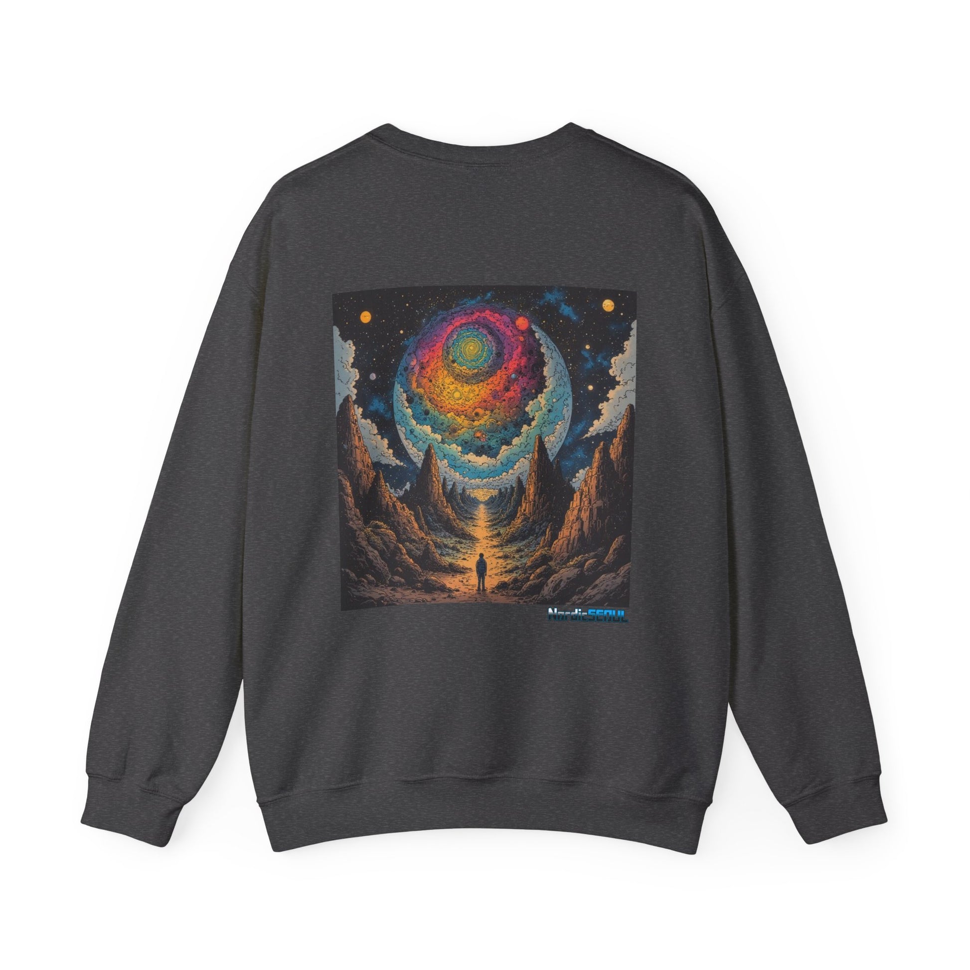 Cosmic Adventure Crewneck Sweatshirt, Comfortable Unisex Pullover, Perfect for Stargazers, Gift for Space Lovers, Stylish and Cozy Outfit Printify Sweatshirt Nordic Seoul Designs LLC