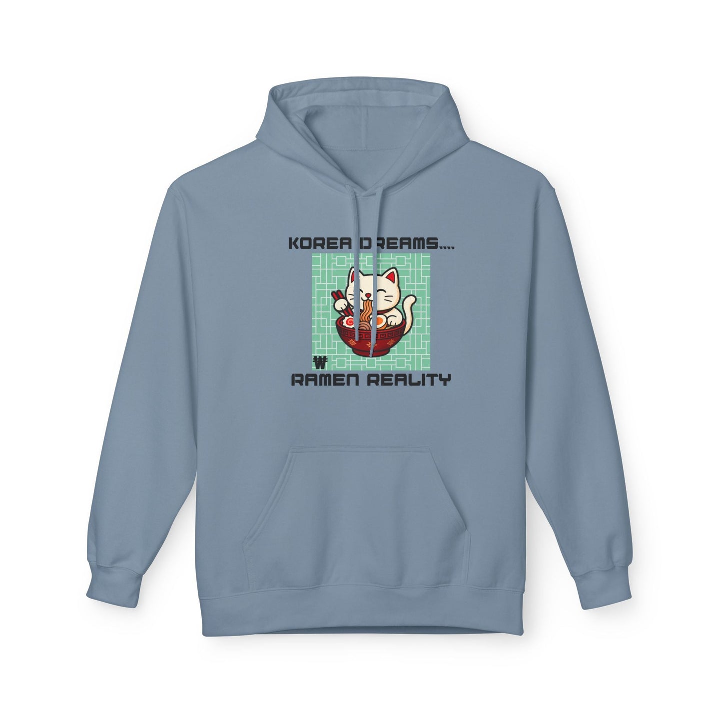 Korea Dreams Ramen Reality Hoodie | Lucky Fortune Cat Graphic Unisex Pullover Printify Hoodie Nordic Seoul Designs LLC