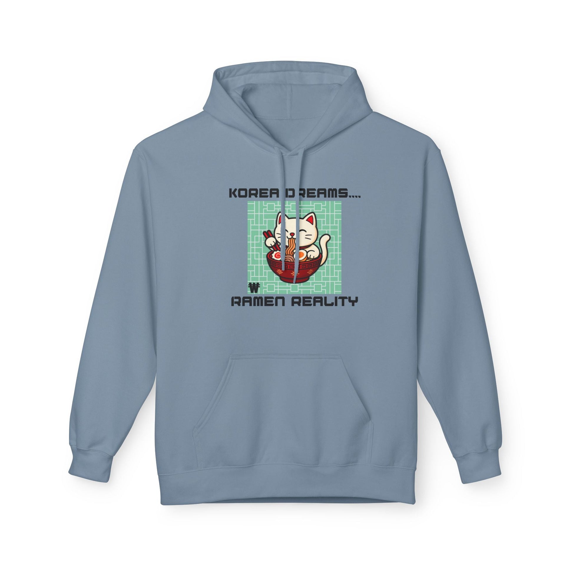 Korea Dreams Ramen Reality Hoodie | Lucky Fortune Cat Graphic Unisex Pullover Printify Hoodie Nordic Seoul Designs LLC