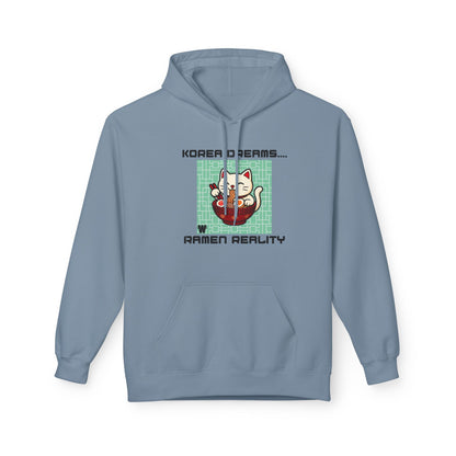 Korea Dreams Ramen Reality Hoodie | Lucky Fortune Cat Graphic Unisex Pullover Printify Hoodie Nordic Seoul Designs LLC